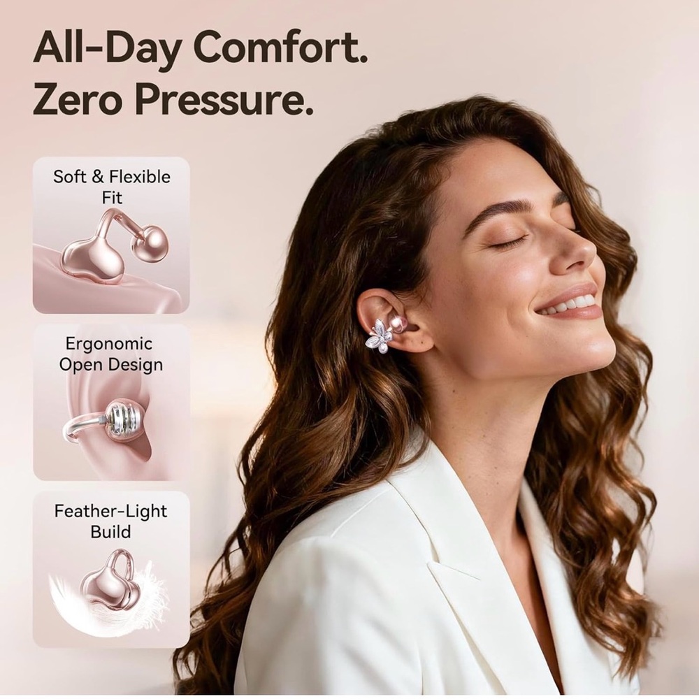 Kinglucky Rose Gold Butterfly Wireless Earbuds - Picture 3 of 10